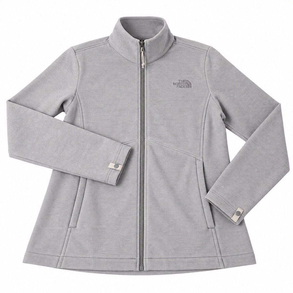 The North Face Full Zip Jacket Womens Large Grey Ribbed Fleece Mock Neck
